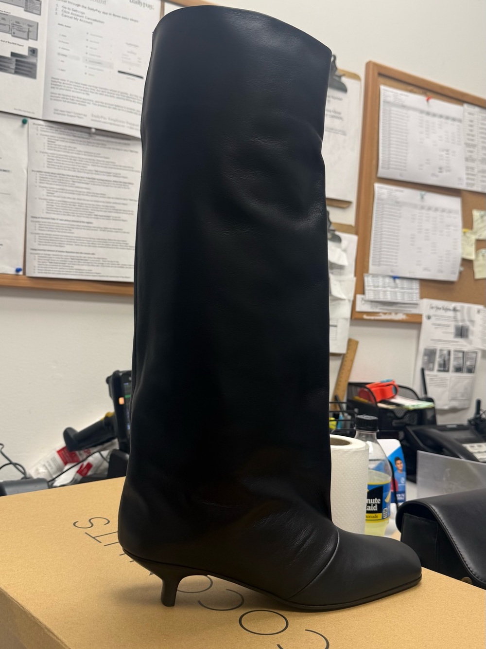 Vicini Black Leather Knee-High Kitten Heel Boots
